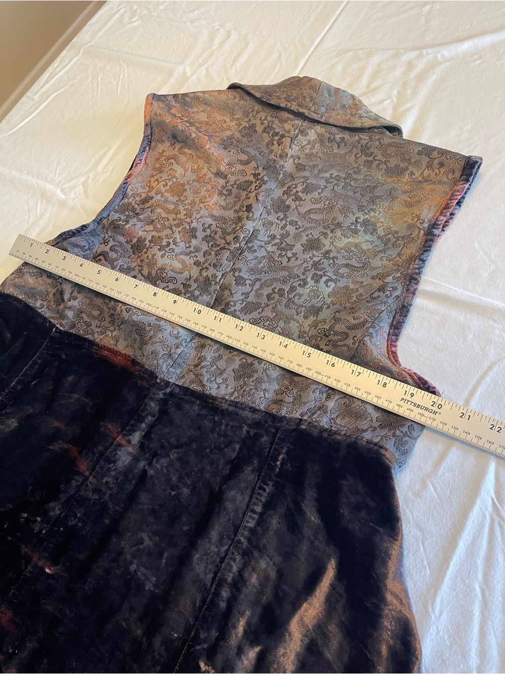 URU Vintage Iridescent Velvet Brocade Vest Long Sleeve Silk Blouse & Maxi Skirt - Picture 14 of 16